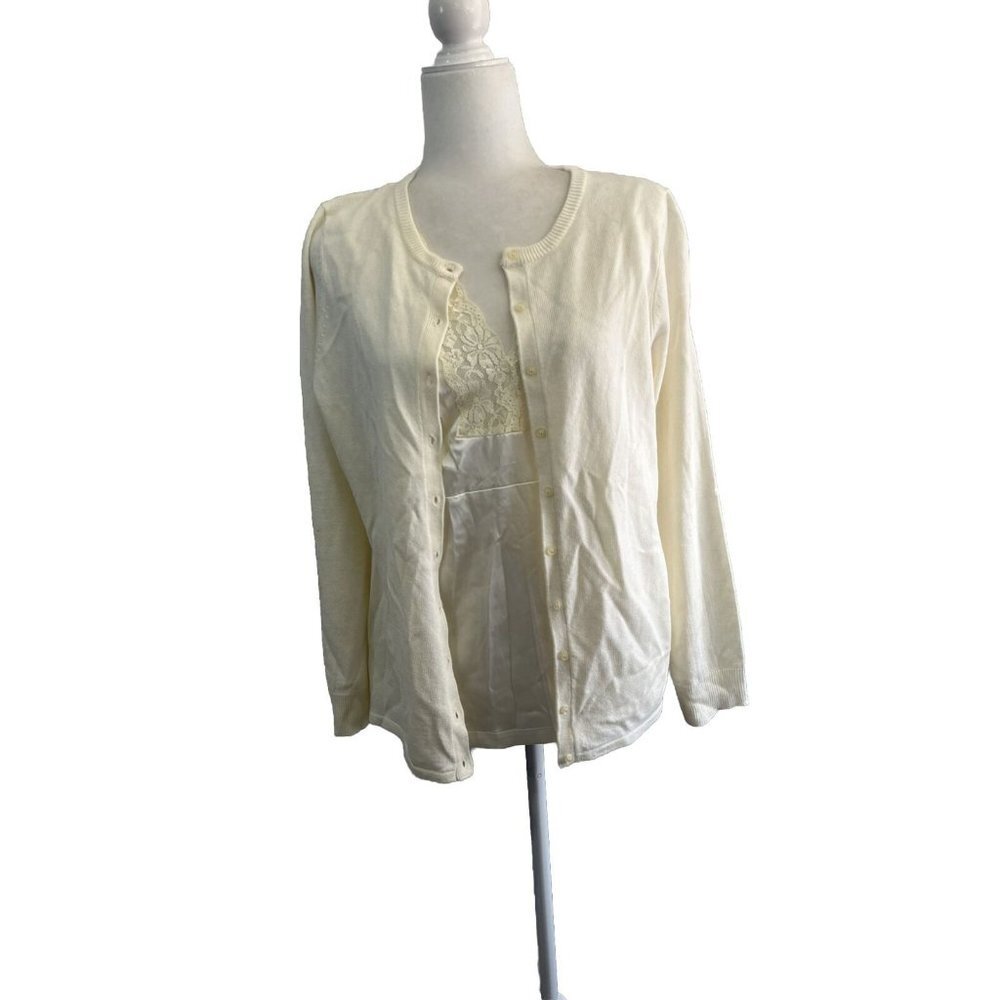 Apostrophe Cardigan Women Large Lace Blouse Detail Beige